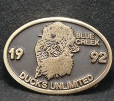 WK21102 NOS VINTAGE 1992 DUCKS UNLIMITED BLUE CREEK CONSERVATION BELT BUCKLE