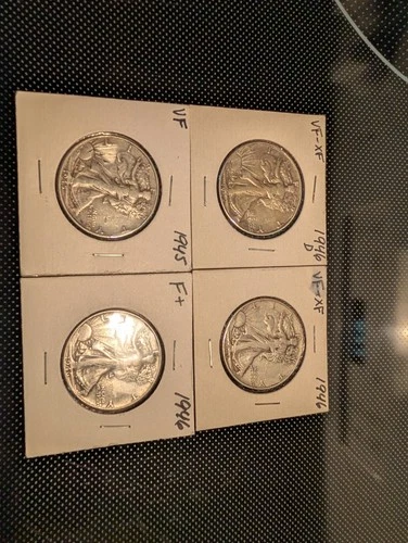 Lot Of 4 Walking Liberty Half Dollars Circulated 90% Silver ,46 F+, 45 VF,46, 46