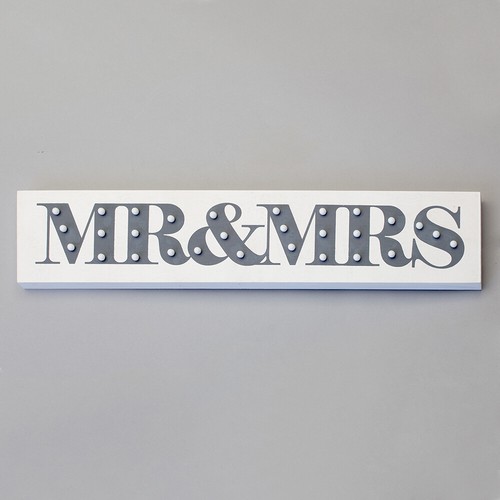 Litecraft Mr&Mrs Wall or Table Integrated LED Sign Light - White, Grey Clearance - Picture 3 of 5