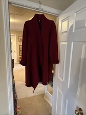 Worth W By Worth Wine Color Boiled Wool Long Cardigan Size Large