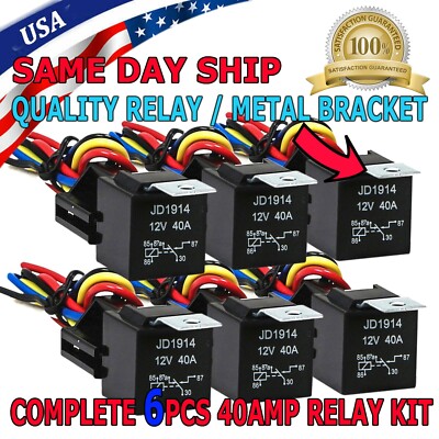 6pcs 5Pin Car Automotive SPDT Relay Switch Harness Socket Waterproof 40A 12V DC