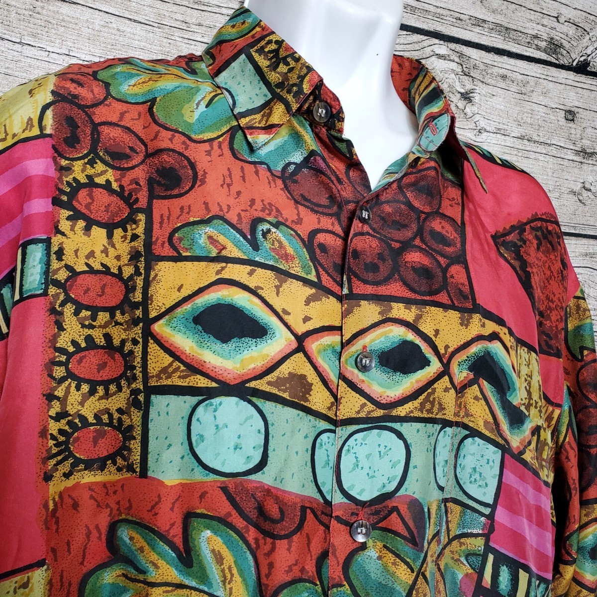 Vintage Robert Stock Button Down Shirt Size Large 100% Silk