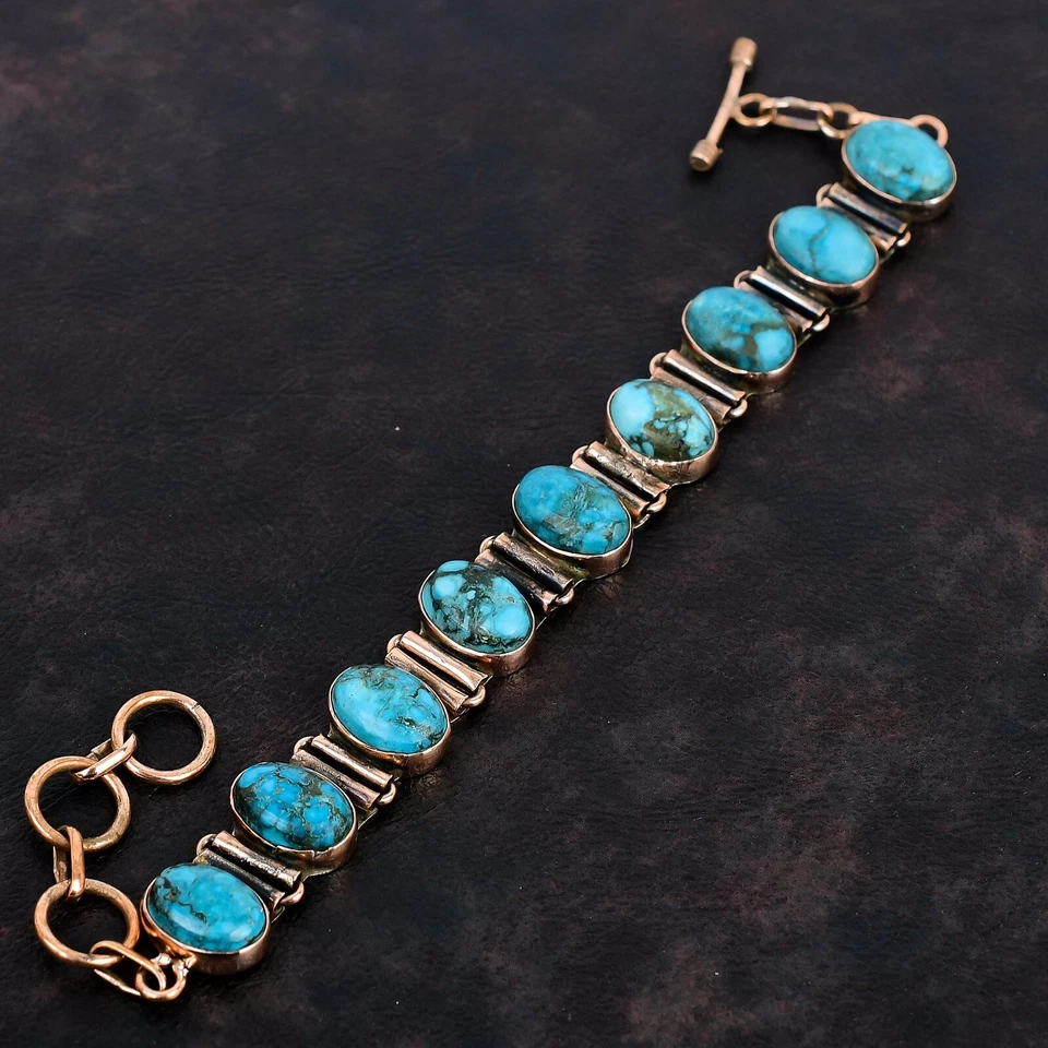Mujer Día Venta Tibetana Turquesa Piedras Preciosas Cadena Boda Pulsera Joyería Cobre Foto 4 de 4
