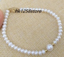 7.5-8" Beautiful AAA+ South Sea Genuine White Pearl Bracelet 14k Gold P