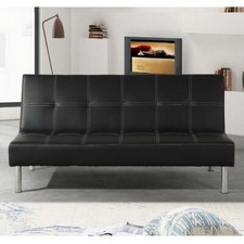 Divano letto 3 posti 170x96x38 cm ecopelle nero reclinabile sofa soggiorno |1