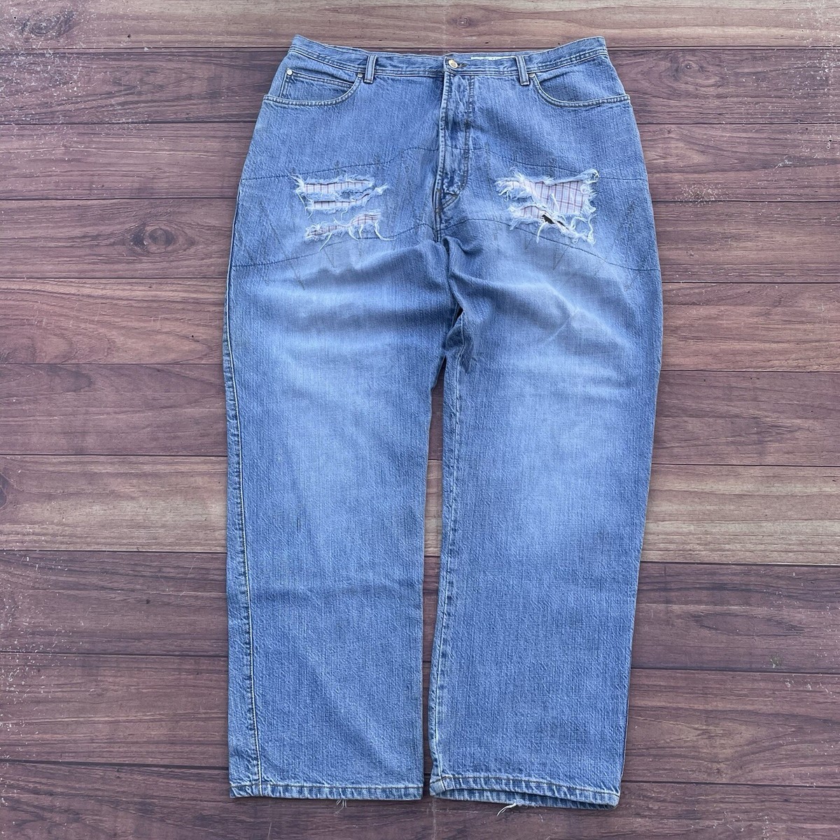 Vintage Y2K Azzure Dipset Pink Plaid Denim Mens Jeans Sz 38 Baggy