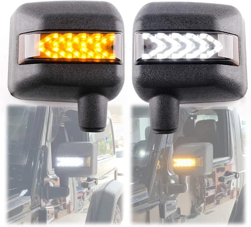 LED Side Mirror with Amber White Sequential Turn Signal Lights for Jeep JK 07-18