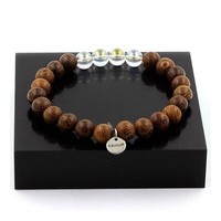 Mineralien Und Edelsteine. Armband Perlen Quarz Titan + Holz 8 Mm. Fabr