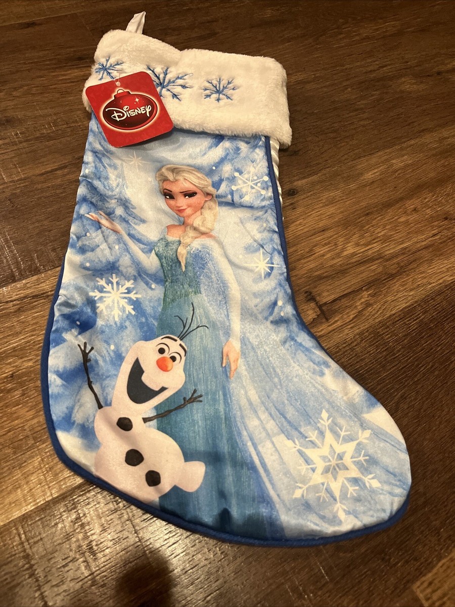 Disney Frozen Christmas Stocking Elsa Olaf Blue Hanging Satin