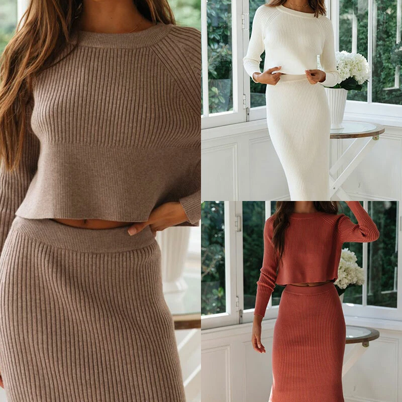 Knit long skirt clearance set