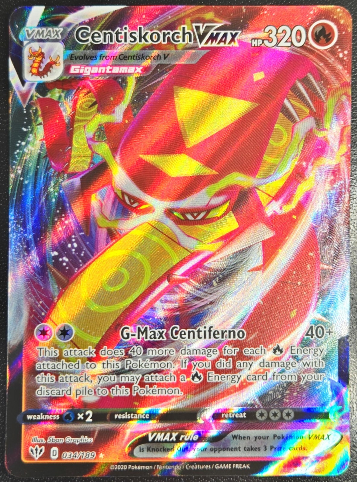 Centiskorch VMAX 34/189 Ultra Rare Holo Pokemon Darkness Ablaze - NM/MINT