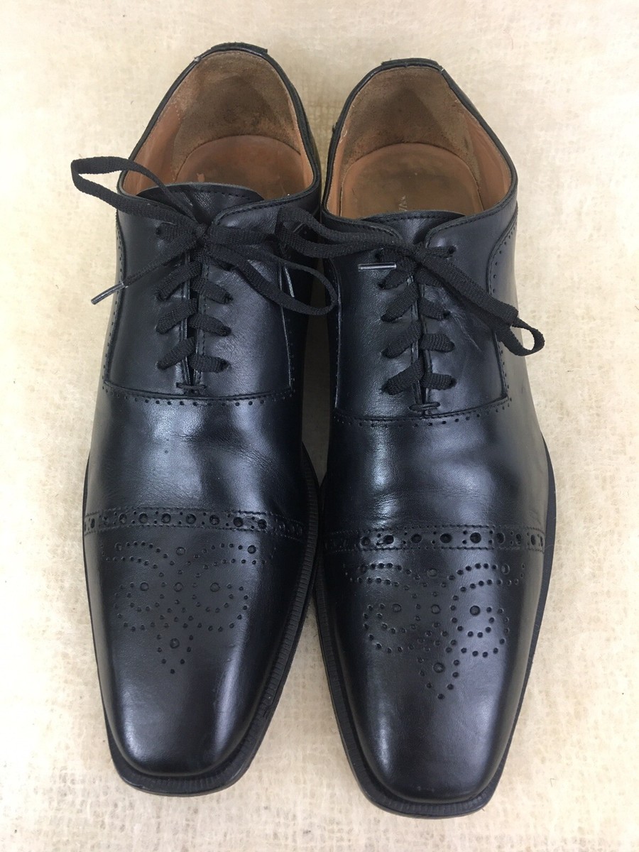 Wall+Water Black Leather Cap Toe Brogue Oxfords Shoes Men’s Sz 13M US/46EU Italy Wall+Water Brogue Black leather Apron Oxford shoes Men Sz  main image 4