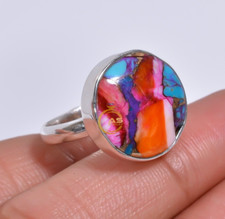 Spiny Oyster Turquoise Gemstone Ring 925 Sterling Silver Statement Rings Jewelry