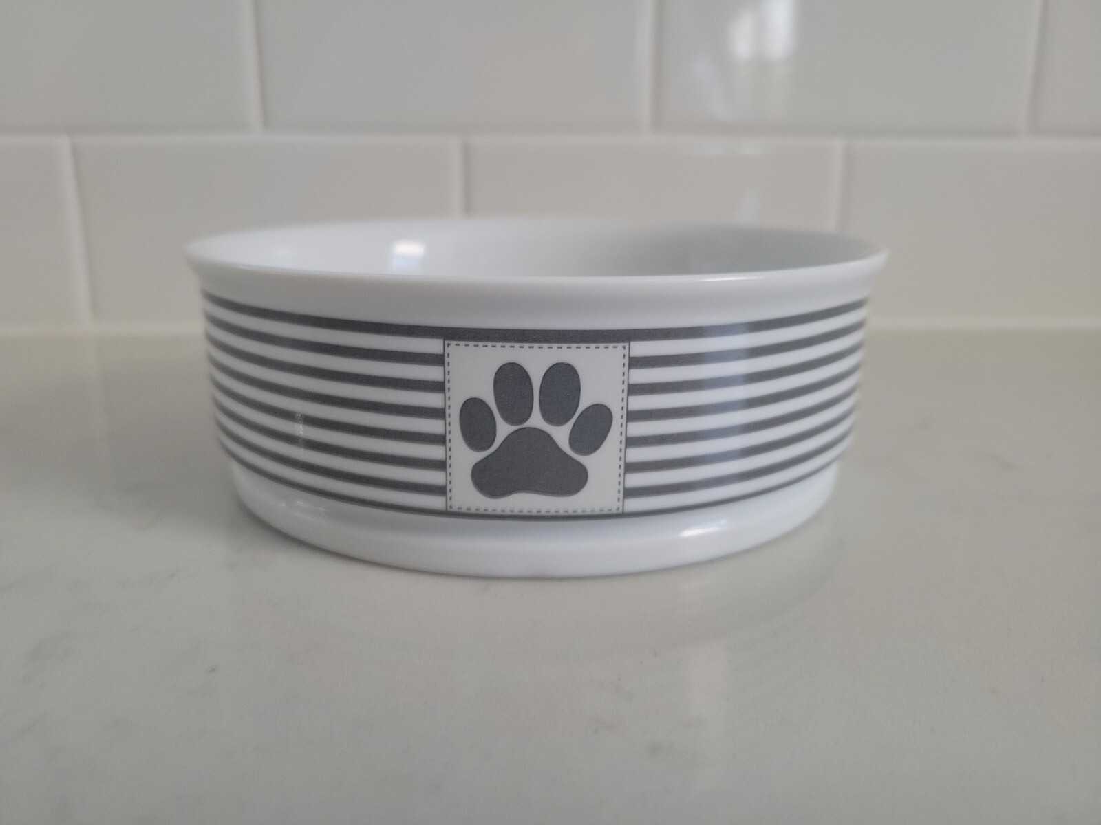 Ceramic Pet Bowl, 5 7/8" x2", Bone Dry Paw & Patch, New!