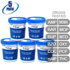NEW Mintegrity Drug Test 12-Panel T-Cup Urine Home Kit 5-Pack #MI-TDOA-6125