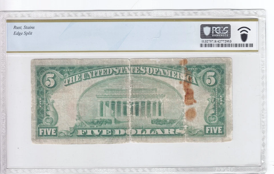 1929 First National Bank Eugene OR $5 Note CH# 3458 PCGS VG8 Details A001058A - Image 2 of 2