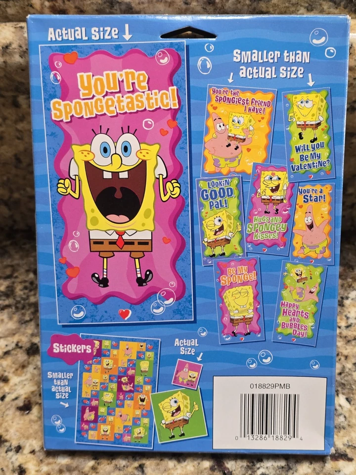 SpongeBob Nickelodeon 32 Valentines Cards with Stickers VTG 2000'S RARE - Image 2 of 4