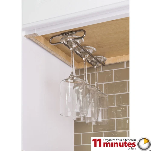 Satin Nickel Under Cabinet Stem Glass Holder Wine Rack Stemware Bar Kitchen - Picture 1 of 2