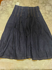 Free Assembly Women's Pleated Denim Midi Skirt High Rise Blue Zip Size 12