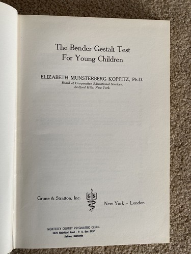 The Bender Gestalt Test for Young Children by Elizabeth M. Koppitz 1964 HC - Picture 3 of 8