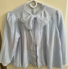 Vintage Baby Blue Lace, Embroidery  Voile Trimmed Bed Jacket Sz Small