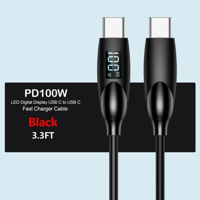 100W USB-C Charging Cable with Power Display Soft Silicone Type C Wire for Mac