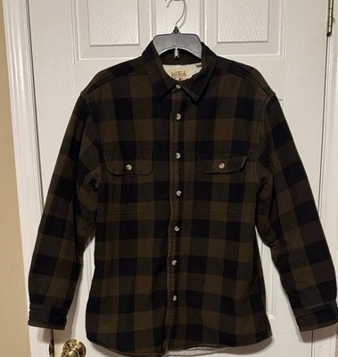 RedHead Men's Sherpa-Lined Plaid Long Sleeve Shirt Jacket Medium - Olive/Navy