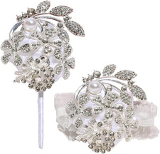 Wrist Corsage with Peal and Rhinestone Corsage and Boutonniere Set for Wedding,P