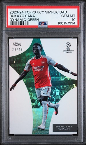 Bukayo Saka /49 Green PSA 10 Dynamic 2023-24 Topps Simplicidad UCC Arsenal FC SP