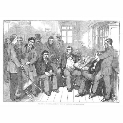 Szene in Washington während der Präsidentschaftswahl - antiker Druck 1880