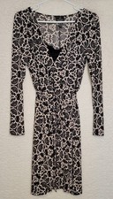 Adrianna Papell Women's Wrap Dress Size 10 Black White Long Sleeve Floral 1103
