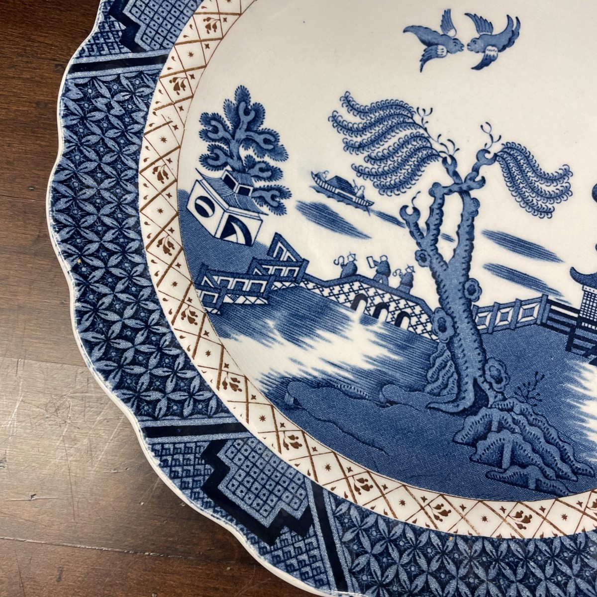 Booths Real Old Willow A8025 10” Dinner Plate with Gold Trim