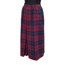 Laird Portch of Scotland Pleated Skirt Size 8 Wine Green Wool Tartan Plaid Lined