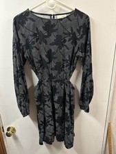 Women's Dress Small Black Universal Thread Midi Linen Blend Shirtdress