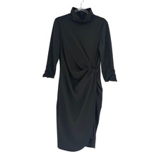 Tahari Black Crepe Twist Front Sheath Dress Quiet Luxury Minimalist Womens 12