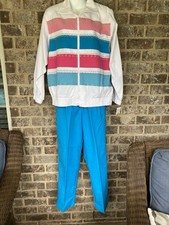 Vintage Stephanie Track Suit Womens Small Windbreaker Jacket Pants Set Blue NOS