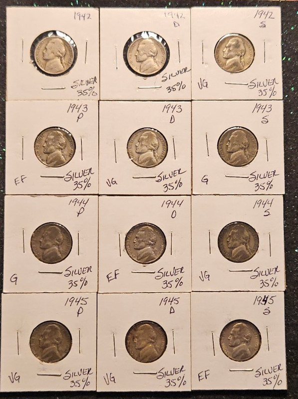 1942–1945 Silver War Nickel Set 11 Coins P D S