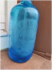 Sodaflasche Ungarn m. Schriftzug 1940 RARITÄT Siphonflasche Antik blau Brocante