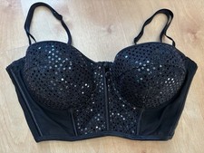 Vintage FREDERICKS of HOLLYWOOD Black CORSET top BUSTIER Sequin 34D GLAM 80s Y2K