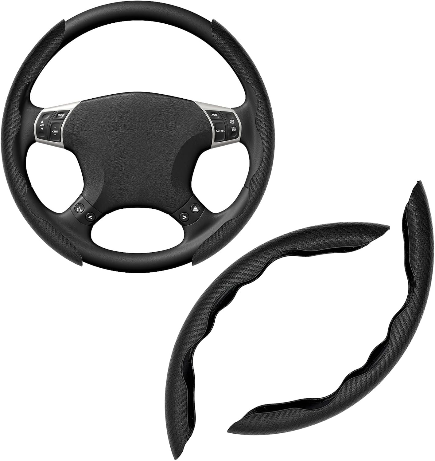 2 PCS Car Steering Wheel Cover, Carbon Fiber Auto Steering Wheel Segmented Prote
