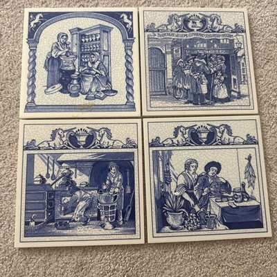 Delft Holland Ceramic Lot 4 Tiles Wall Plaque Handmade