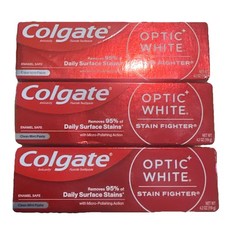 3-Pack Colgate Optic White Stain Fighter Toothpaste 4.2oz.each.Clean Mint Paste