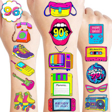 Back to the 90S 80S Retro Temporary Tattoos for Kids - Colorful Designs, 96 PCS