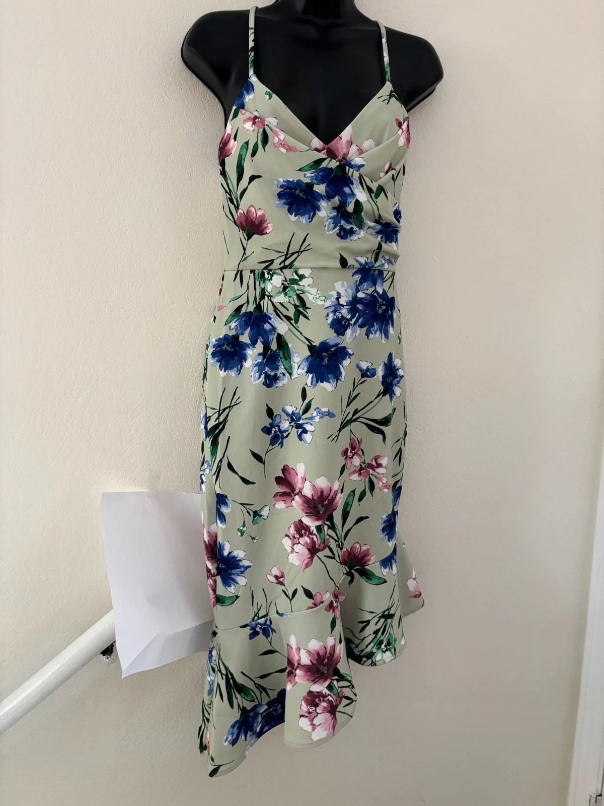 VETEMENTS Prendisole donna Bebe floreale taglia XS orlo asimmetrico scollo a V cinturino regolabile nuovo con etichette