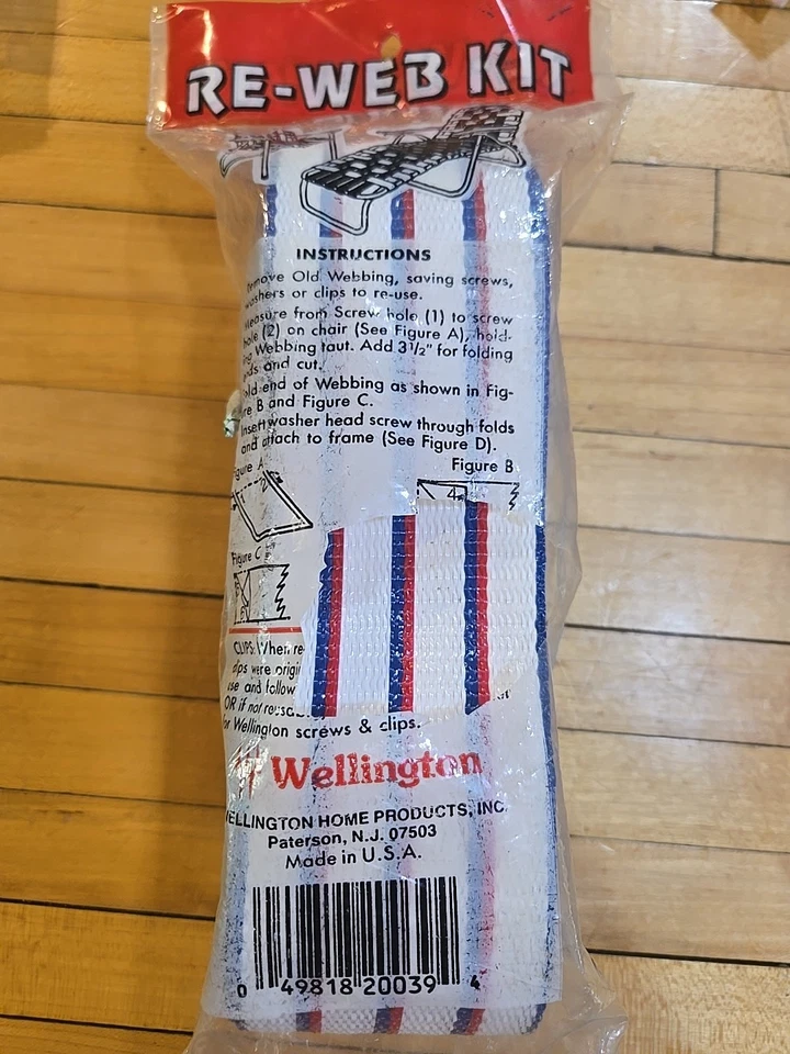 Kit de correa para silla de césped Wellington Re-Web 39 pies blanco con rayas rojas azules vintage Foto 2 de 3