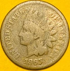 1867 U.S. INDIAN HEAD CENT COPPER PENNY 1c COIN (VG-Very Good)