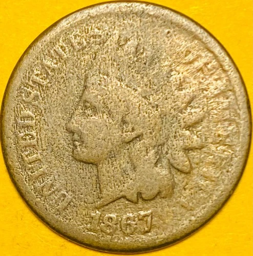 1867 U.S. INDIAN HEAD CENT COPPER PENNY 1c COIN (VG-Very Good)