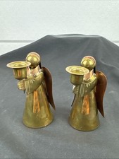 Vtg. Brass & Copper Christmas Angel Candle Holders #TB27