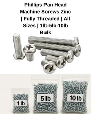 Bulk 1LB 5LB 10LB Zinc Phillips Pan Screws | Full Thread Mixed or Single Sizes