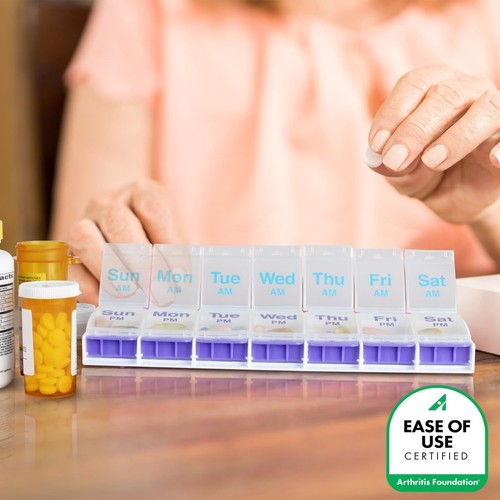 Druckknopf (7 Tage) Pillendose, X-Large Fächer, Arthritisfreundlich BPA frei - Bild 5 von 11